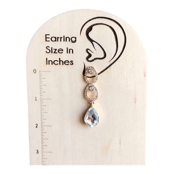 Saks Fifth Avenue NWT Gold Tone Shiny Rhinestones Triple Teardrop Earrings - Picture 10 of 10